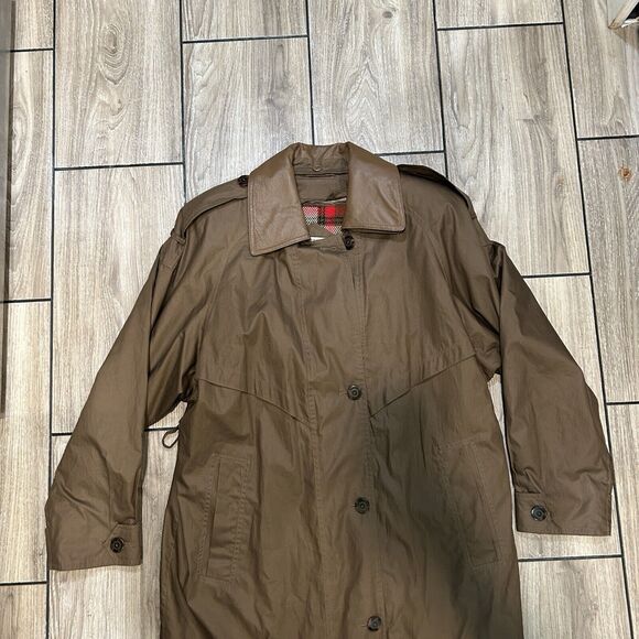 J Gallery Trench Coat 9/10 Long Brown Leather Collar Tie Warm Lined Layering - Picture 2 of 12